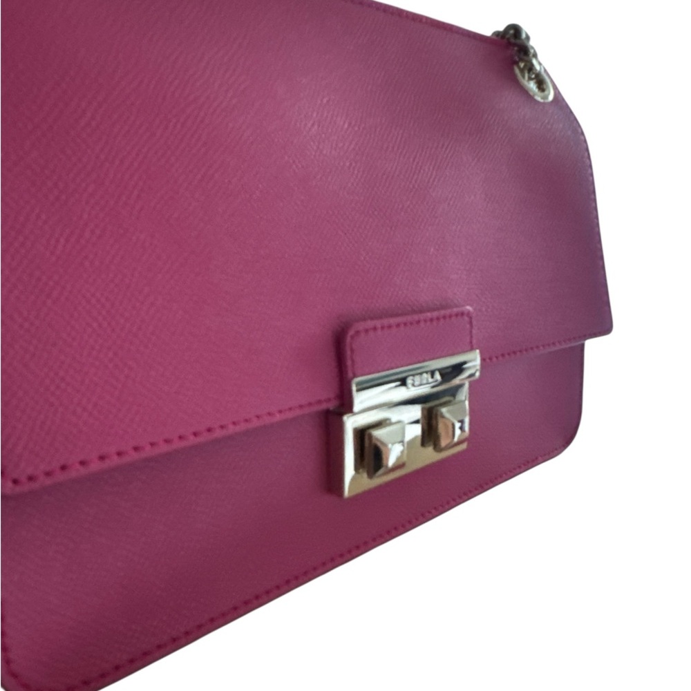 Furla Bella Pink Structured Shoulder Bag with Gold Hardware, back pocket. NWOT - Picture 2 of 10